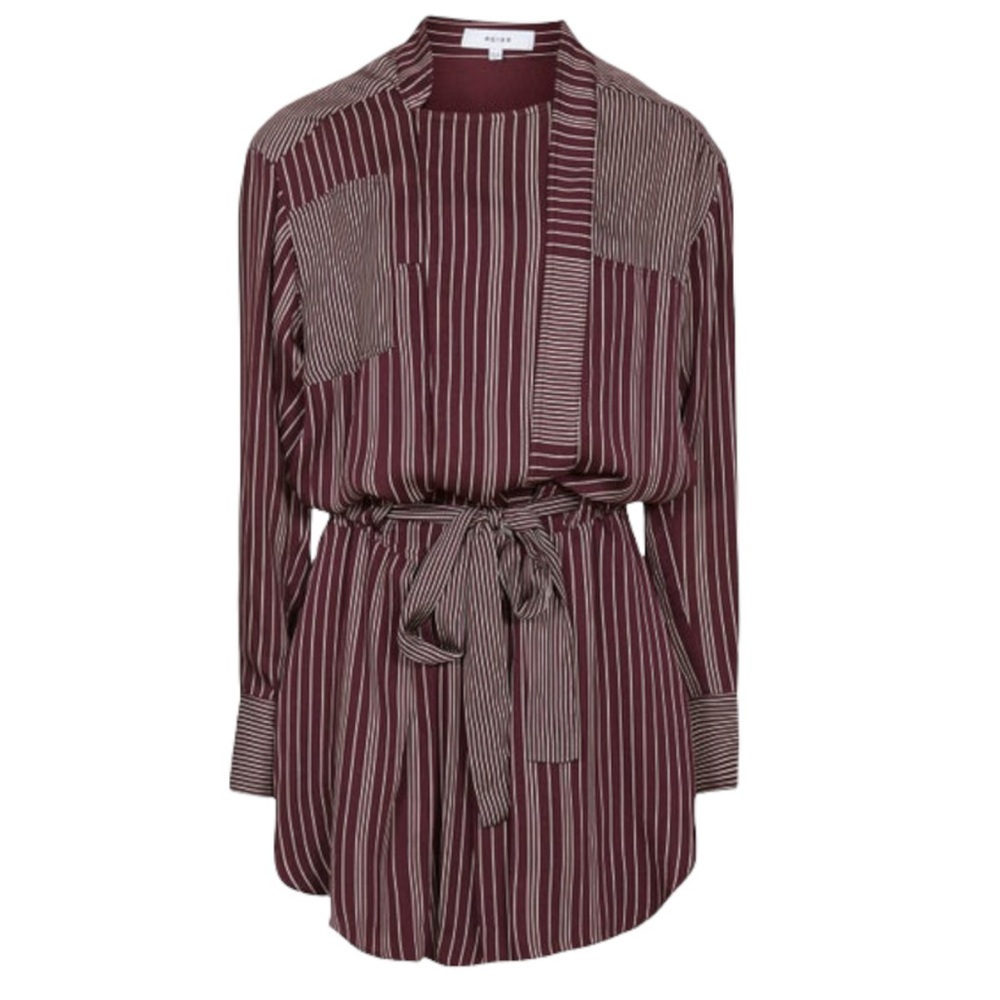 REISS Albi Shirt Dress Striped Long Sleeves Button Down Burgundy EU 40 U…